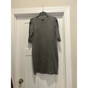 ANTHROPOLOGIE Esperanza Knit Sweater Dress Gray Lace Trim Size Large City Fitted